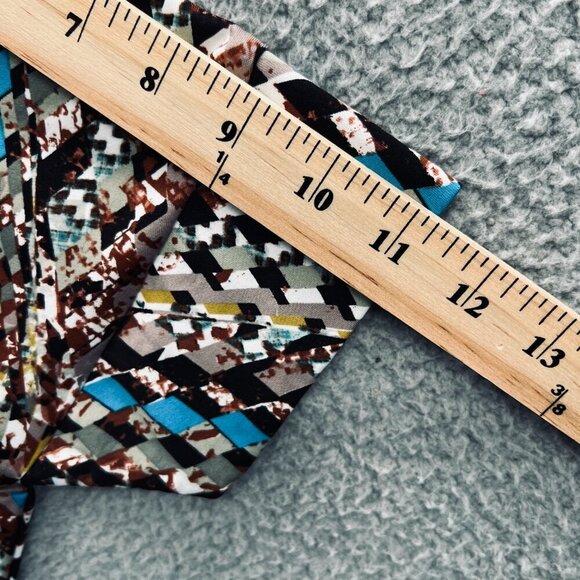 New Direction ND Women Top Small Brown Blue Geometric Short Sleeve Shirt Stretch - Picture 9 of 9